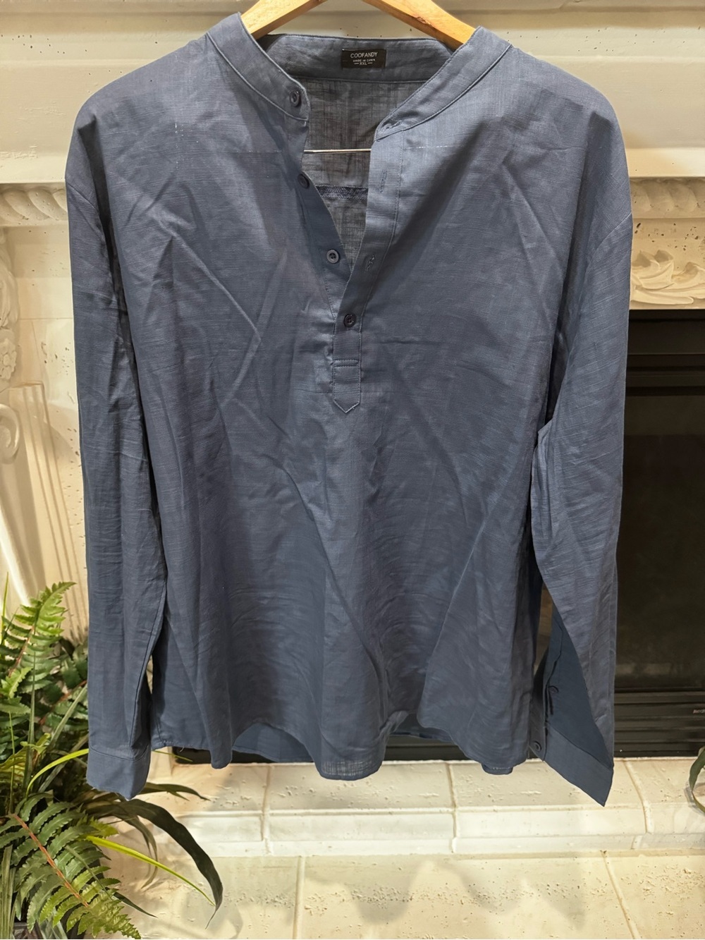 Coofandy Men's Slate Blue Long-Sleeve Mandarin Collar Shirt